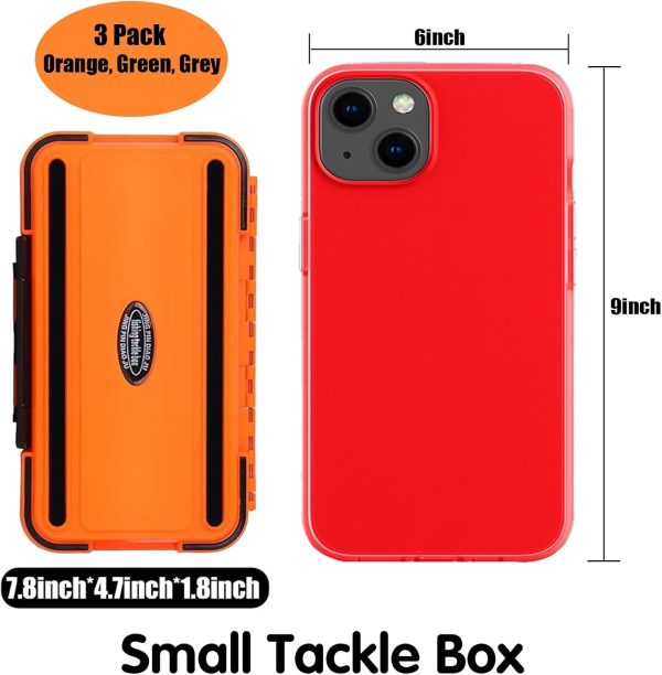 3 Packs Fishing Lure Box with Adjustable Dividers Storage,Double-Sided Fishing Tackle Box,Waterproof Bait Storage Case, Thicker Plastic Small Tackle Box Accessories Containers(Orange, Green, Grey) - Image 2