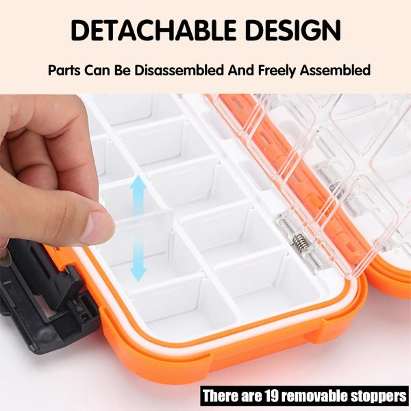 3 Packs Fishing Lure Box with Adjustable Dividers Storage,Double-Sided Fishing Tackle Box,Waterproof Bait Storage Case, Thicker Plastic Small Tackle Box Accessories Containers(Orange, Green, Grey) - Image 3