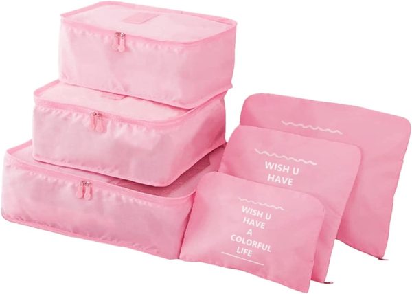 GUIFIER 6 Pack Packing Cubes for Suitcases, Travel Luggage Packing Organizers Bags, Carry On Luggage Organizer, Travel Bag Organizer Storage Bags, Travel Cubes Compression(Pink)