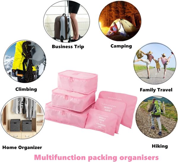 GUIFIER 6 Pack Packing Cubes for Suitcases, Travel Luggage Packing Organizers Bags, Carry On Luggage Organizer, Travel Bag Organizer Storage Bags, Travel Cubes Compression(Pink) - Image 6