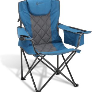 ARROWHEAD OUTDOOR Portable Folding Camping Quad Chair w/ 6-Can Cooler, Cup & Wine Glass Holders, Heavy-Duty Carrying Bag, Padded Armrests, Headrest & Seat, Supports up to 450lbs, USA-Based Support