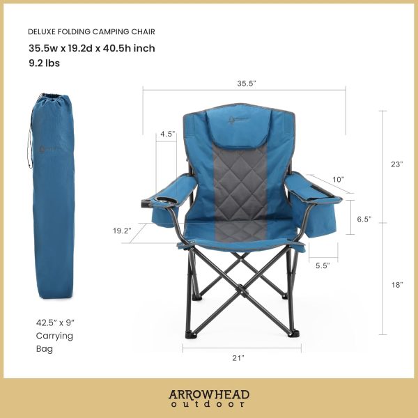 ARROWHEAD OUTDOOR Portable Folding Camping Quad Chair w/ 6-Can Cooler, Cup & Wine Glass Holders, Heavy-Duty Carrying Bag, Padded Armrests, Headrest & Seat, Supports up to 450lbs, USA-Based Support - Image 3