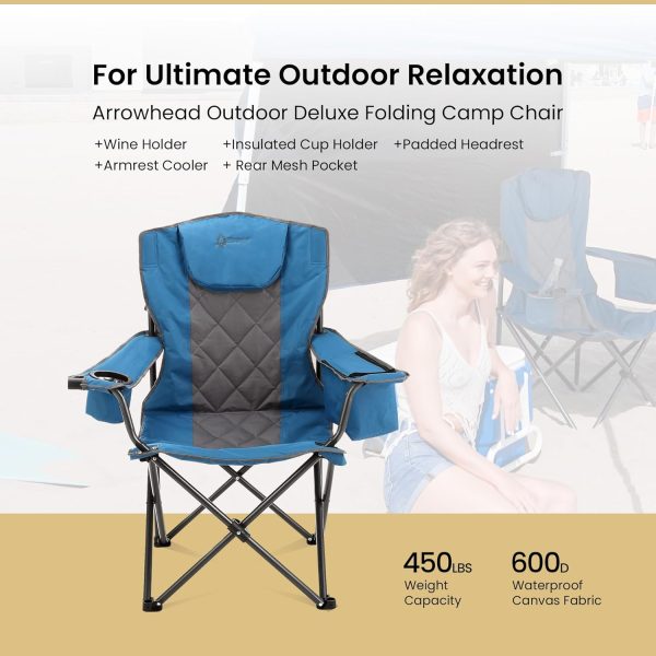ARROWHEAD OUTDOOR Portable Folding Camping Quad Chair w/ 6-Can Cooler, Cup & Wine Glass Holders, Heavy-Duty Carrying Bag, Padded Armrests, Headrest & Seat, Supports up to 450lbs, USA-Based Support - Image 4