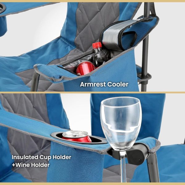 ARROWHEAD OUTDOOR Portable Folding Camping Quad Chair w/ 6-Can Cooler, Cup & Wine Glass Holders, Heavy-Duty Carrying Bag, Padded Armrests, Headrest & Seat, Supports up to 450lbs, USA-Based Support - Image 5