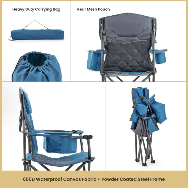 ARROWHEAD OUTDOOR Portable Folding Camping Quad Chair w/ 6-Can Cooler, Cup & Wine Glass Holders, Heavy-Duty Carrying Bag, Padded Armrests, Headrest & Seat, Supports up to 450lbs, USA-Based Support - Image 6