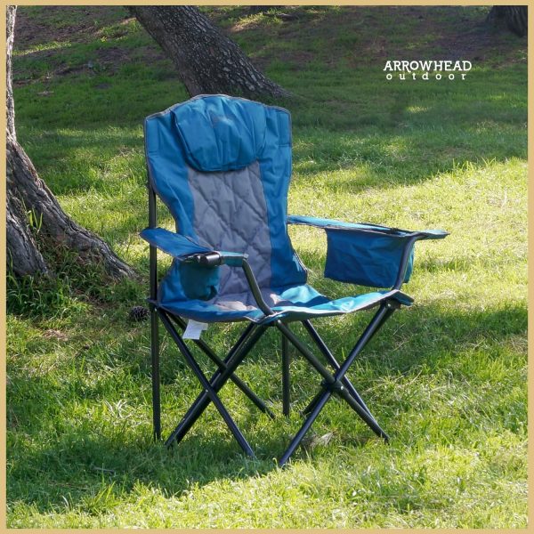 ARROWHEAD OUTDOOR Portable Folding Camping Quad Chair w/ 6-Can Cooler, Cup & Wine Glass Holders, Heavy-Duty Carrying Bag, Padded Armrests, Headrest & Seat, Supports up to 450lbs, USA-Based Support - Image 7