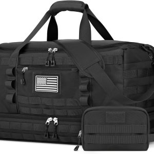 ETRONIK Travel Bag for Men, Tactical Duffle Bag & Weekender Bag for Travel with Toiletry Bag and Shoe Compartment, Carry on Bag Gym Overnight Bag with Wet Pocket for Workout Football Sport, Black