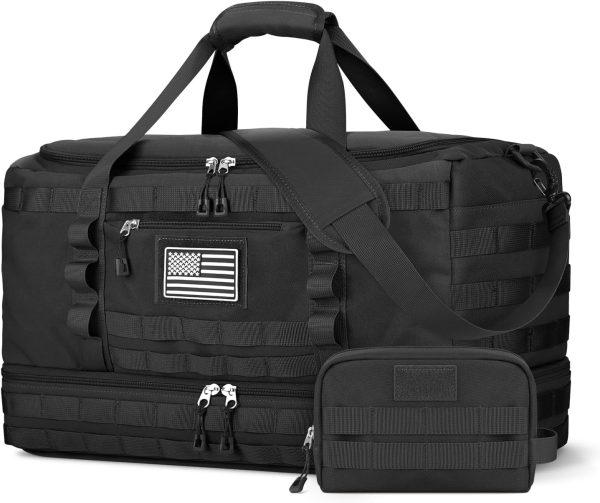 ETRONIK Travel Bag for Men, Tactical Duffle Bag & Weekender Bag for Travel with Toiletry Bag and Shoe Compartment, Carry on Bag Gym Overnight Bag with Wet Pocket for Workout Football Sport, Black