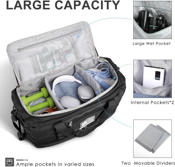 ETRONIK Travel Bag for Men, Tactical Duffle Bag & Weekender Bag for Travel with Toiletry Bag and Shoe Compartment, Carry on Bag Gym Overnight Bag with Wet Pocket for Workout Football Sport, Black - Image 2