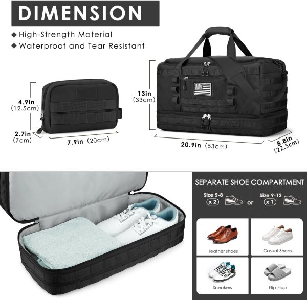 ETRONIK Travel Bag for Men, Tactical Duffle Bag & Weekender Bag for Travel with Toiletry Bag and Shoe Compartment, Carry on Bag Gym Overnight Bag with Wet Pocket for Workout Football Sport, Black - Image 4