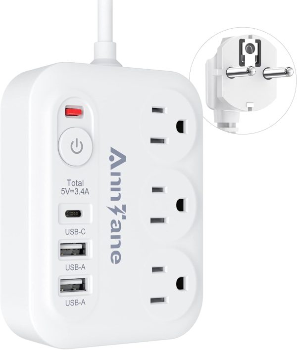 European Travel Plug Adapter, 5ft Detachable Extension Cord with Type C/G/E/F Plug Kit, 4 AC Outlets, 4 USB Ports (2 USB C), UK Germay France Greece Travel Plug Adapter