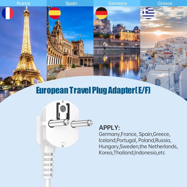 European Travel Plug Adapter, 5ft Detachable Extension Cord with Type C/G/E/F Plug Kit, 4 AC Outlets, 4 USB Ports (2 USB C), UK Germay France Greece Travel Plug Adapter - Image 2