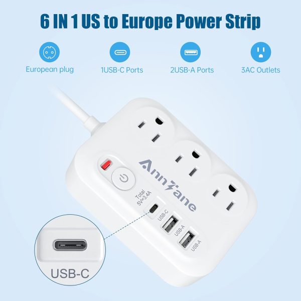 European Travel Plug Adapter, 5ft Detachable Extension Cord with Type C/G/E/F Plug Kit, 4 AC Outlets, 4 USB Ports (2 USB C), UK Germay France Greece Travel Plug Adapter - Image 3