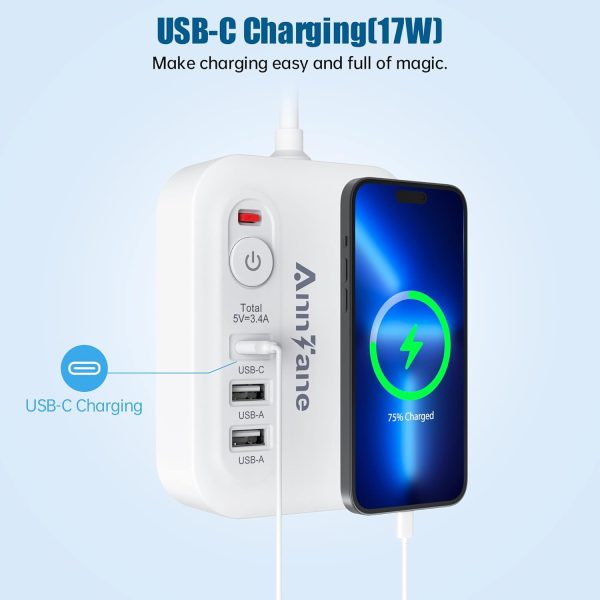 European Travel Plug Adapter, 5ft Detachable Extension Cord with Type C/G/E/F Plug Kit, 4 AC Outlets, 4 USB Ports (2 USB C), UK Germay France Greece Travel Plug Adapter - Image 5