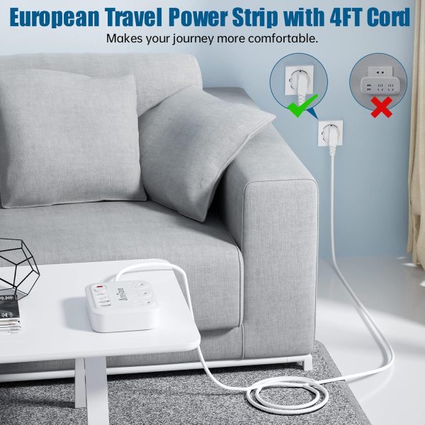 European Travel Plug Adapter, 5ft Detachable Extension Cord with Type C/G/E/F Plug Kit, 4 AC Outlets, 4 USB Ports (2 USB C), UK Germay France Greece Travel Plug Adapter - Image 6