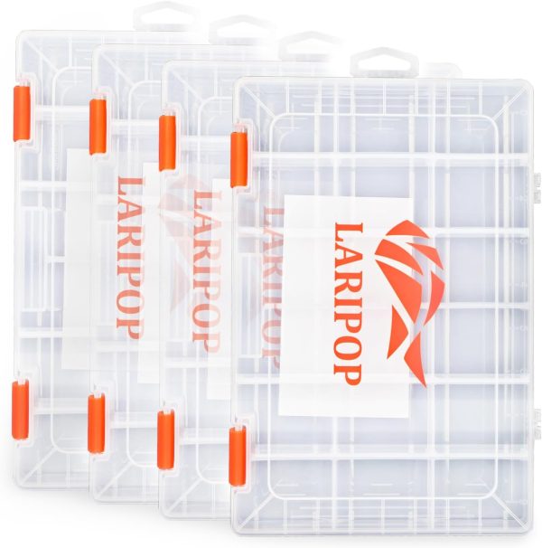 Fishing Tackle Box Set with Adjustable Dividers, Transparent Organizer Tray, Plastic Tool Box, Bait Separator -Angler's equipment lure box - 4 Packs Tackle Trays - Parts Box