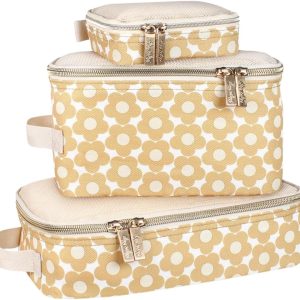 Itzy Ritzy Packing Cubes for Travel – Set of 3 Packing Cubes or Travel Organizers; Each Travel Cube Features a Mesh Top, Double Zippers and a Fabric Handle (Milk & Honey)