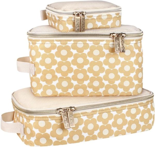 Itzy Ritzy Packing Cubes for Travel – Set of 3 Packing Cubes or Travel Organizers; Each Travel Cube Features a Mesh Top, Double Zippers and a Fabric Handle (Milk & Honey)