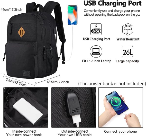 KEOFID classic carry-on travel backpack for men and women, Anti theft laptop backpack with USB charging port for work, large backpack for college, water resistent(BLACK) - Image 2