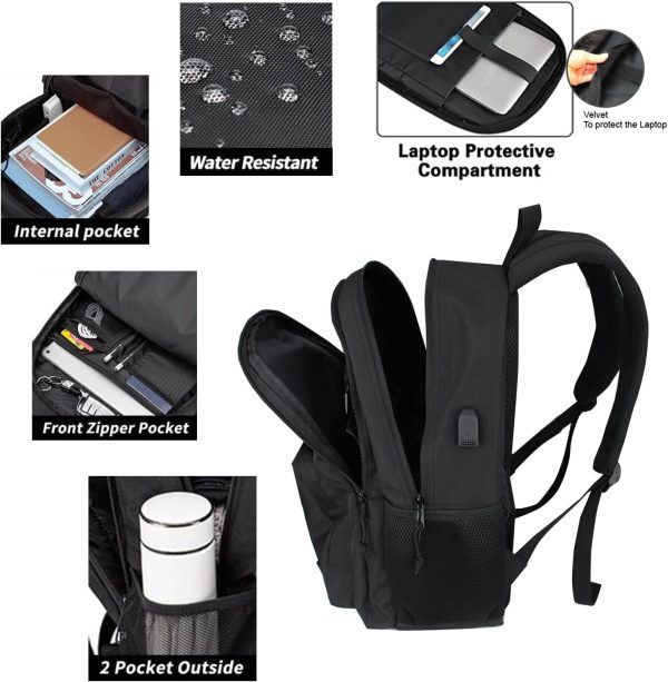 KEOFID classic carry-on travel backpack for men and women, Anti theft laptop backpack with USB charging port for work, large backpack for college, water resistent(BLACK) - Image 3