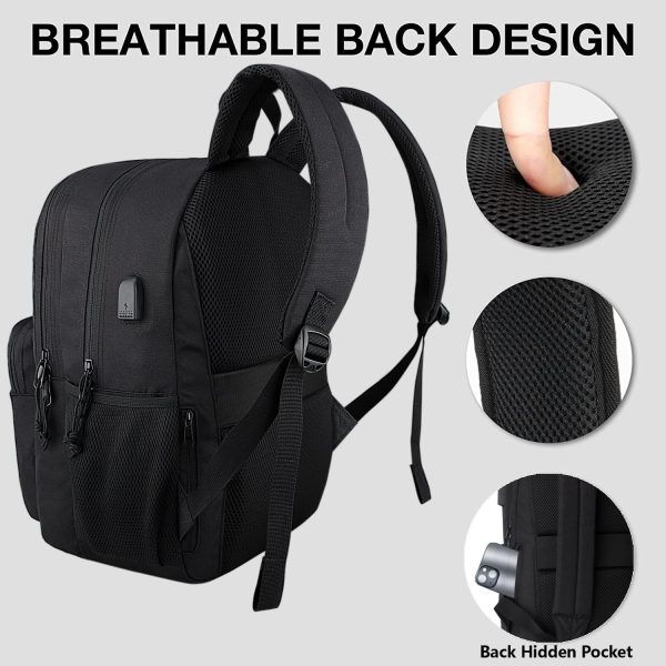 KEOFID classic carry-on travel backpack for men and women, Anti theft laptop backpack with USB charging port for work, large backpack for college, water resistent(BLACK) - Image 4