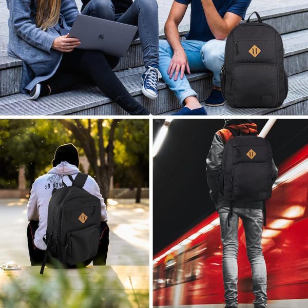 KEOFID classic carry-on travel backpack for men and women, Anti theft laptop backpack with USB charging port for work, large backpack for college, water resistent(BLACK) - Image 6