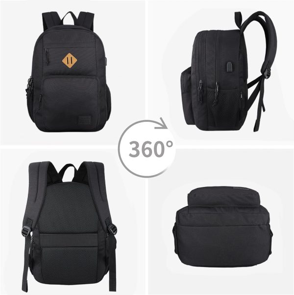 KEOFID classic carry-on travel backpack for men and women, Anti theft laptop backpack with USB charging port for work, large backpack for college, water resistent(BLACK) - Image 7