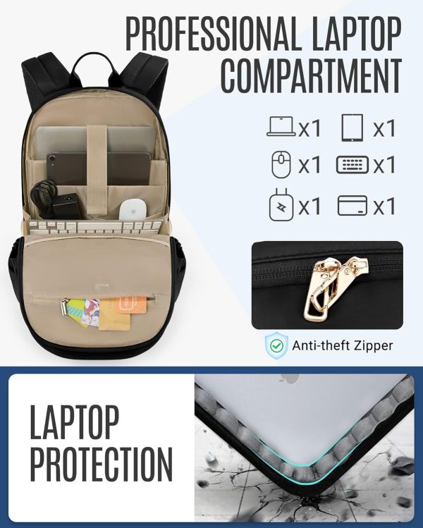 LIGHT FLIGHT Travel Backpack for Women, 15.6 Inch Anti Theft Laptop Backpack with USB Charging Hole, Water Resistant College Bookbag, Large Capacity Black Computer Backpacks for Work, Black - Image 5