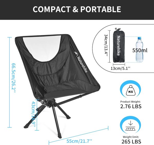 Naturehike Fast-Assembly Camping Chair, Lightweight Aluminum Portable Chair with Carry Bag, Collapsible Folding Camp Chair for Outdoor Camping Hiking Travel Beach Fishing - Image 3